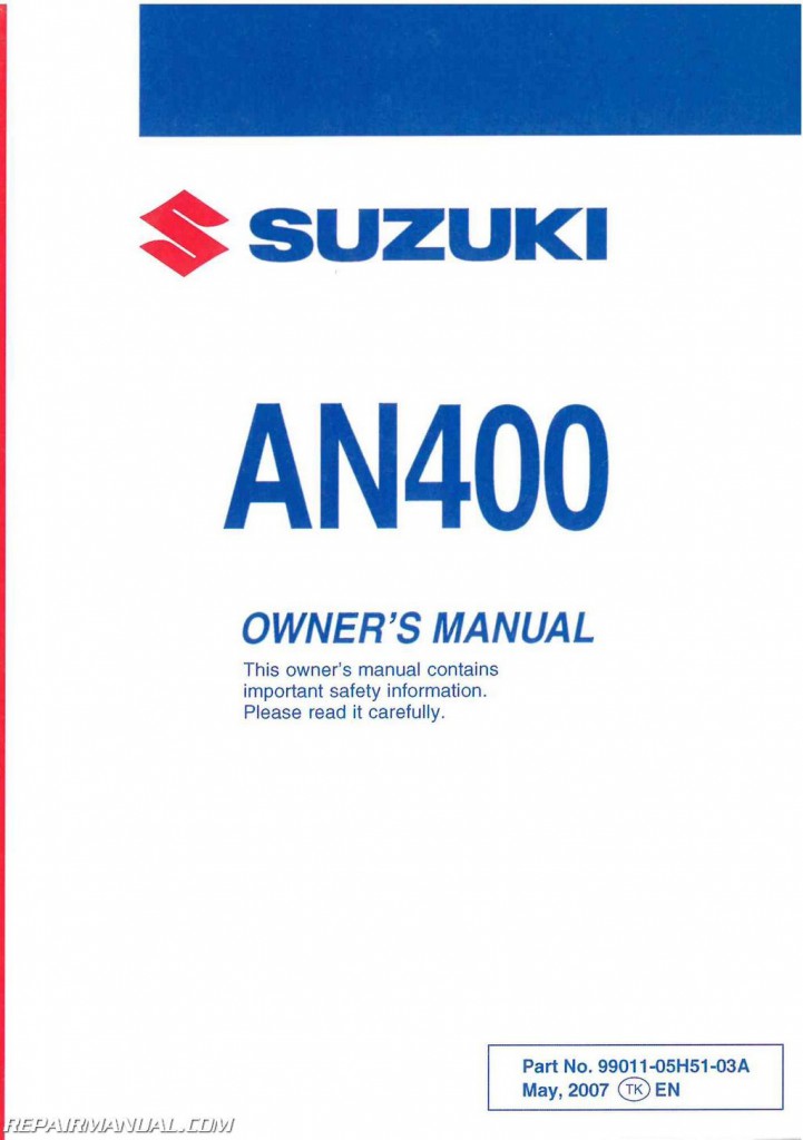 Suzuki An K Burgman Scooter Owners Manual