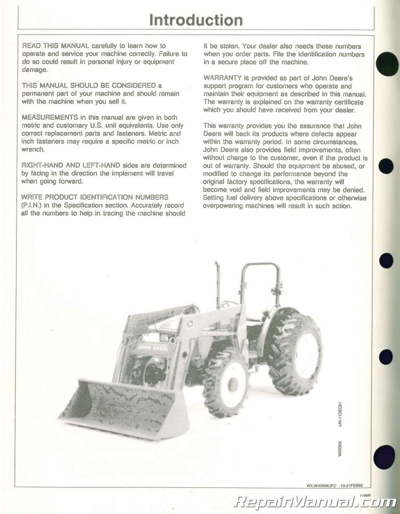 Used John Deere Loader Operators Manual