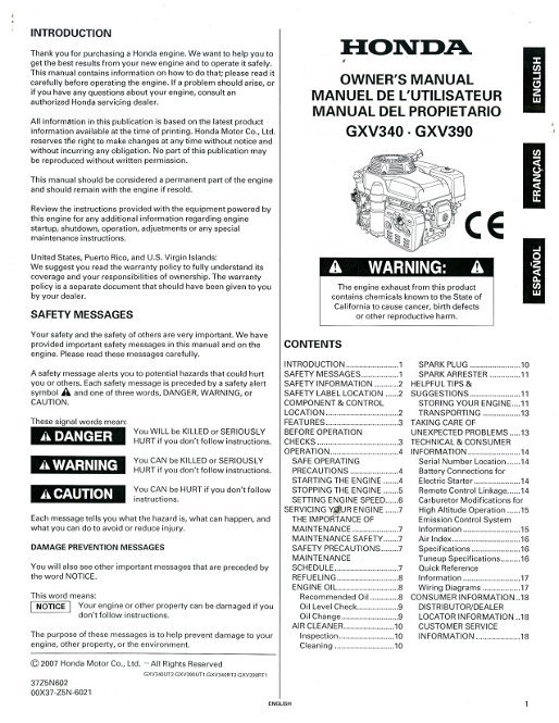 Honda gxv340 parts manual #5