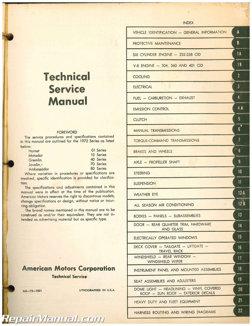 Used 1972 AMC Technical Service Manual