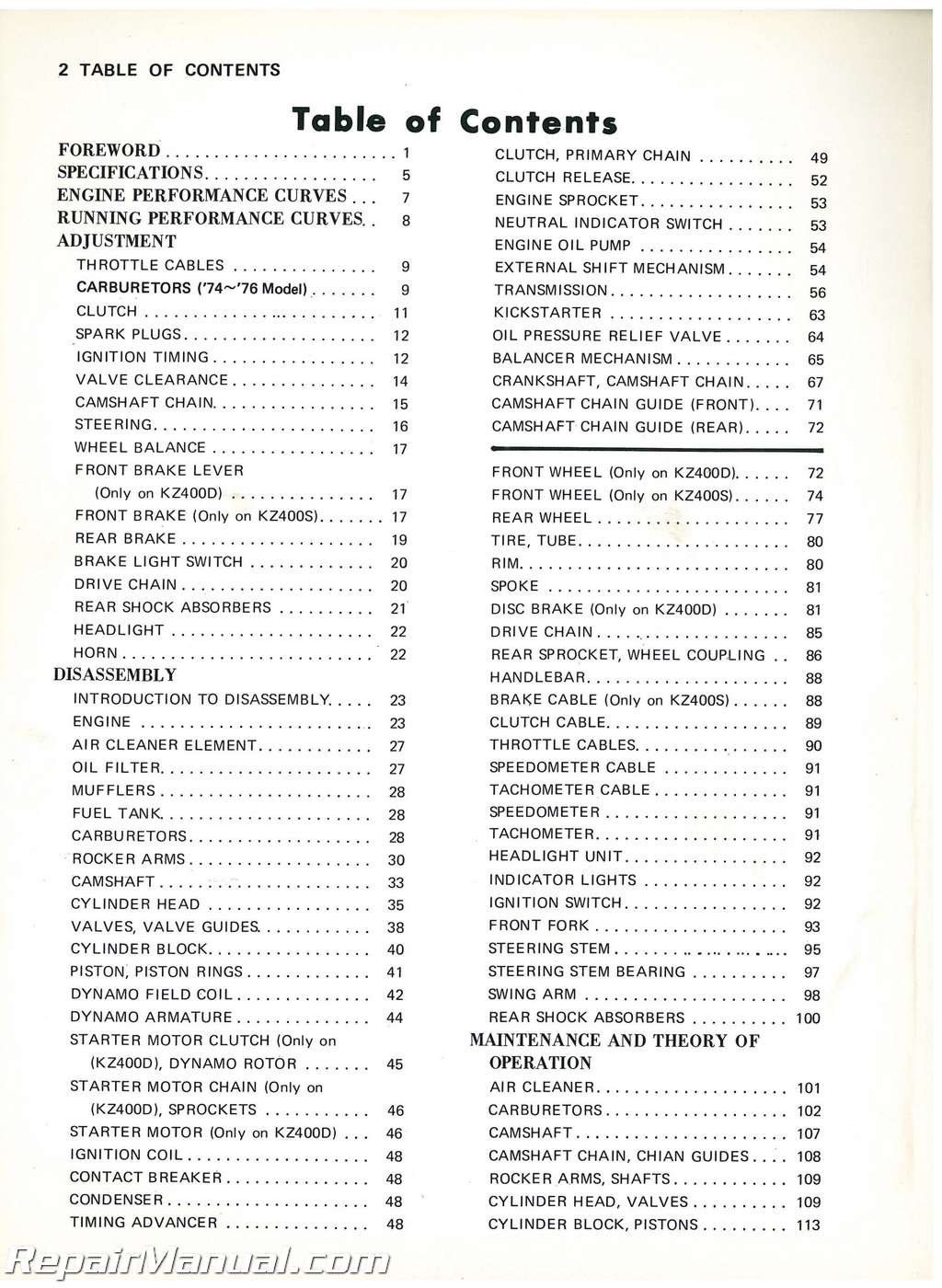 1974-1977 Kawasaki KZ400 Service Manual