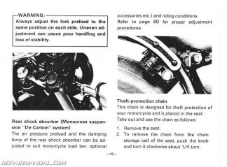 1981 Yamaha XV750H Virago Motorcycle Owners Manual