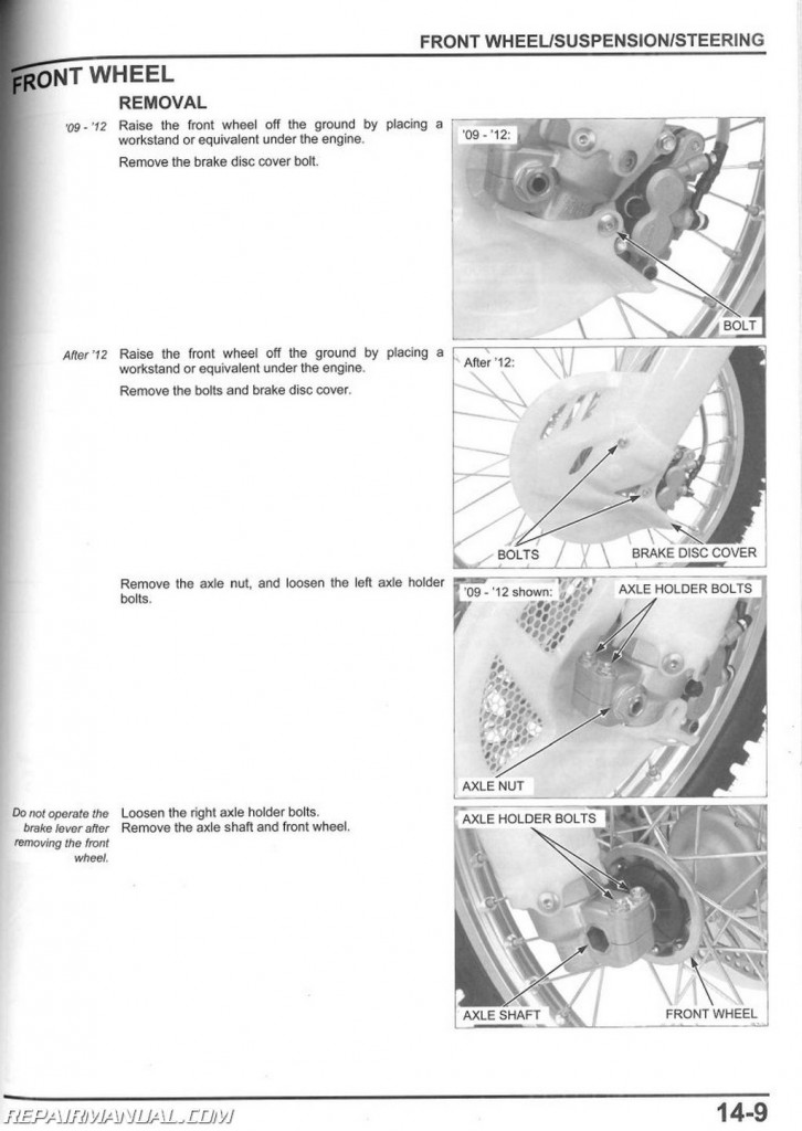 2009-2016 Honda CRF450R Motorcycle Service Manual