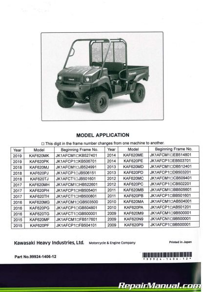 2009-2019 Kawasaki KAF620M N P Mule 4010 4×4 4000 Service Manual