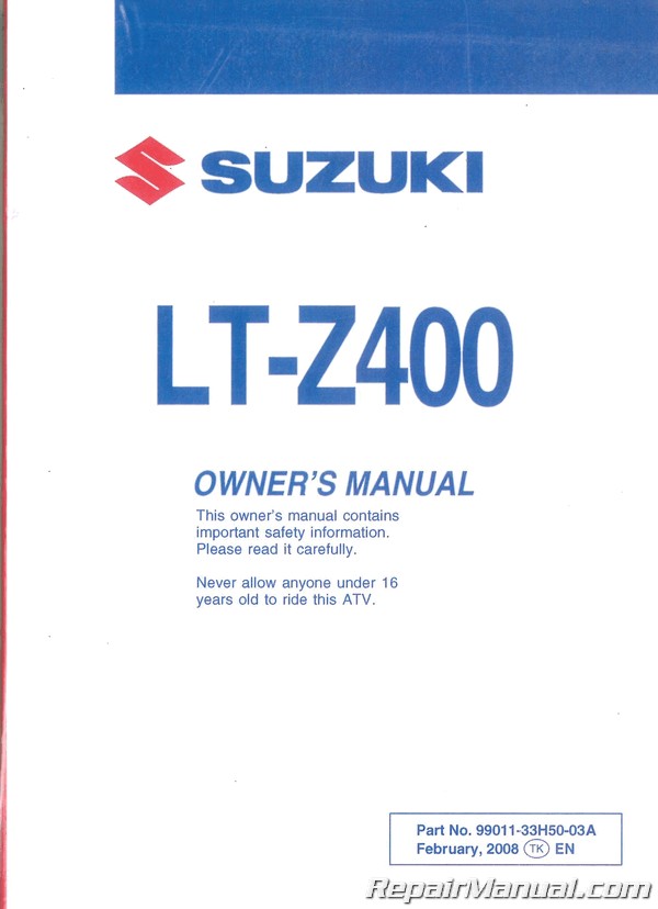 2009 Suzuki LT-Z400 QuadSport ATV Owners Manual