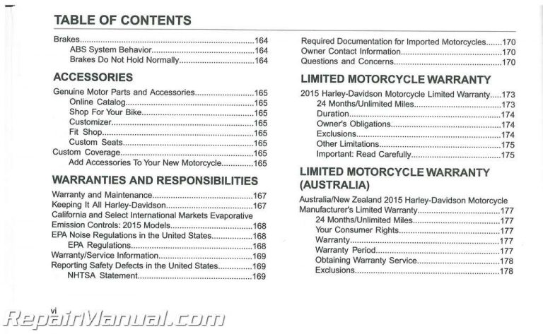 2015 Harley Davidson V-Rod Models Motorcycle Owners Manual