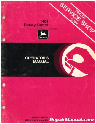 Used John Deere 1408 Rotary Cutter Operators Manual E8