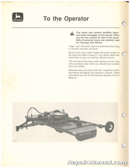 Used John Deere 1408 Rotary Cutter Operators Manual E8 - Image 4