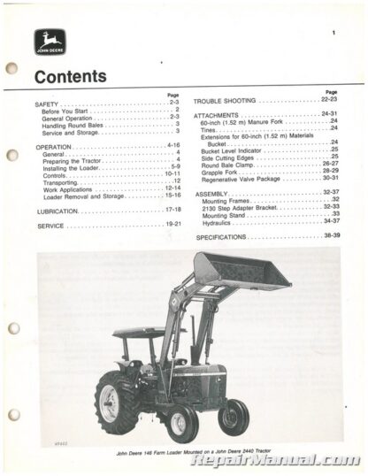 Used John Deere 146 Farm Loader Operators Manual I7 - Image 2