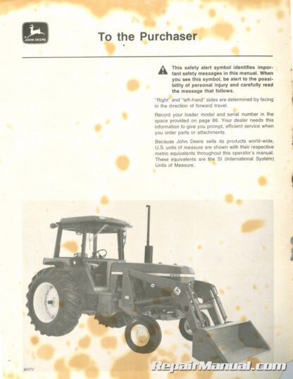 Used John Deere 148 158 168 Farm Loader Operators Manual I9 - Image 4