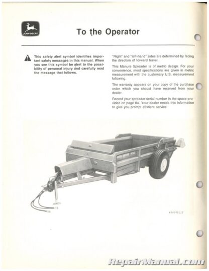 Used John Deere 450 Manure Spreader Operators Manual E0 - Image 4