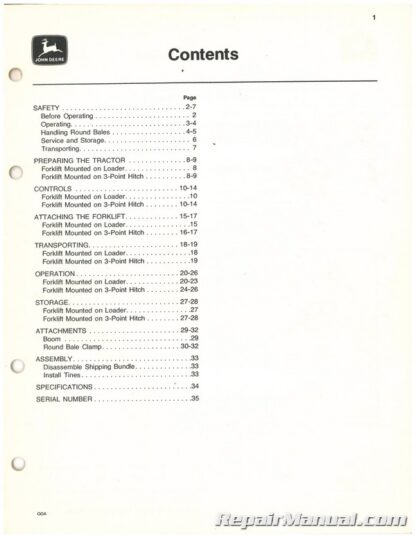 Used John Deere 59 Forklift Operators Manual J8 - Image 2