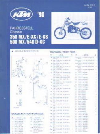 Official 1990 KTM 350 MX EXC EGS 500 MX 540 DXC Chassis Spare Parts Poster