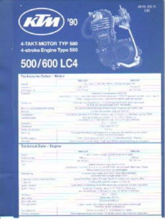 Official 1990 KTM 500 600 LC4 Engine Spare Parts Poster