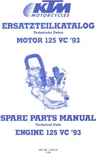 Official 1993 KTM 125 VC Engine Spare Parts Manual