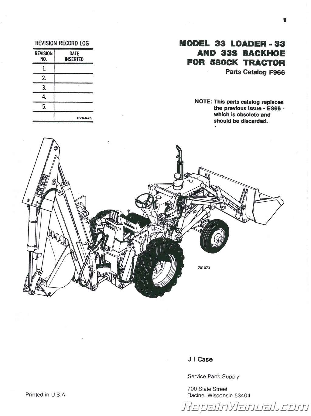 Case 530Ck Tractor Loader Backhoe Service Manual Parts Catalog Construction  King