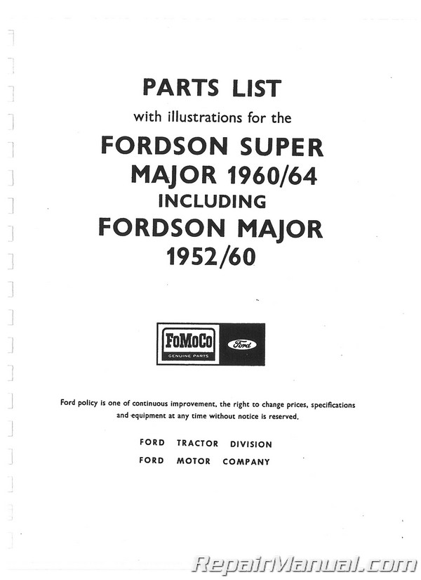 Fordson Super Dexta Parts Manual