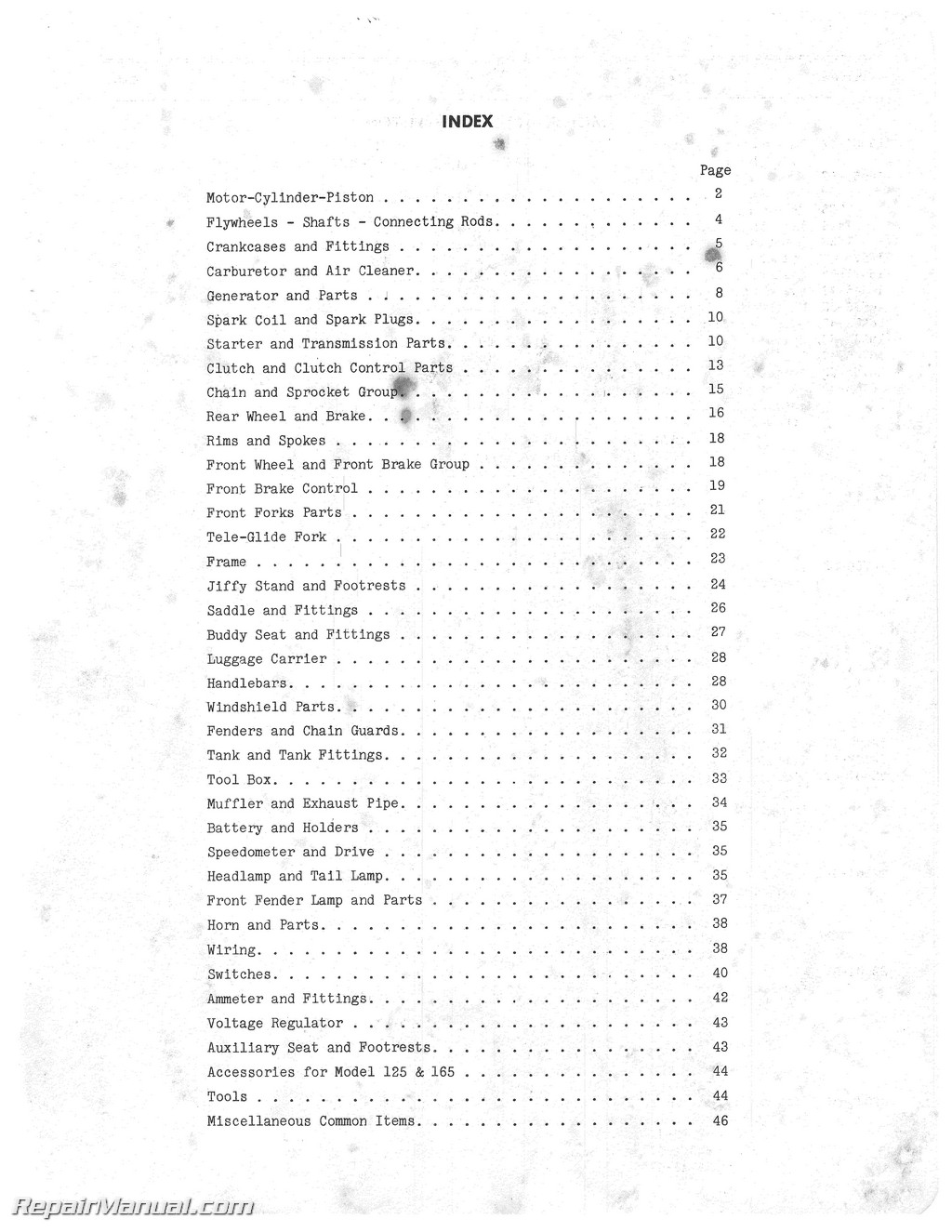 Harley Davidson 125 165 1948 – 1953 Motorcycle Spare Parts Manual