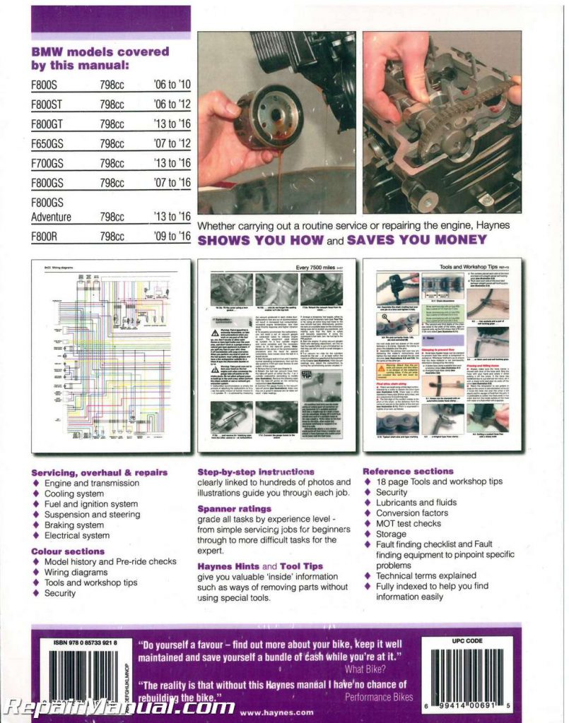 Haynes BMW F800 F650 Twins 2006-2016 Motorcycle Repair Manual