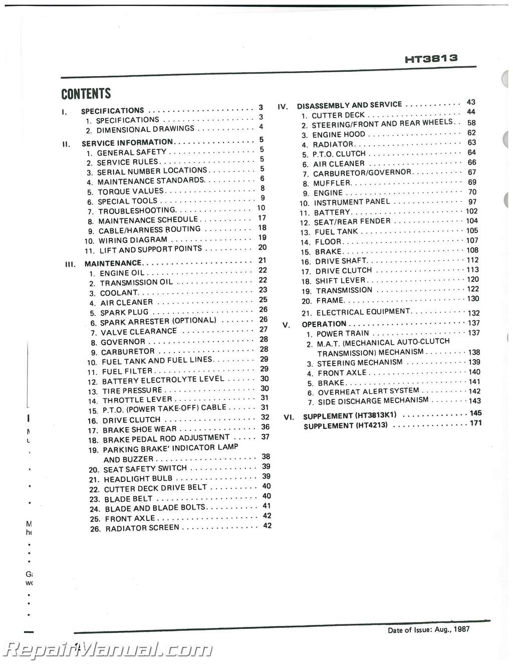 Honda HT3813 HT4213 Lawn Tractor Shop Manual