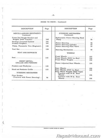 International Harvester 424 2424 Tractor Parts Manual