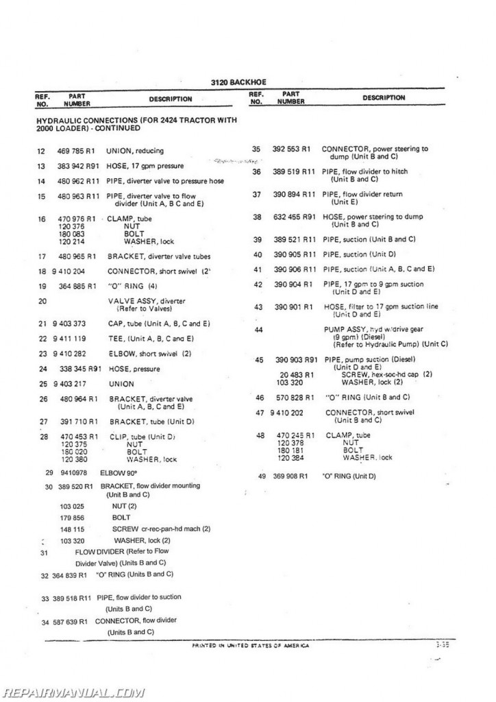 International Harvester Backhoe Parts Manual 3082 340 460 2404 2424 2504