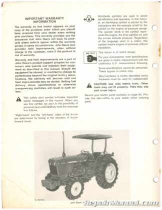 John Deere 1050 Tractor Operators Manual