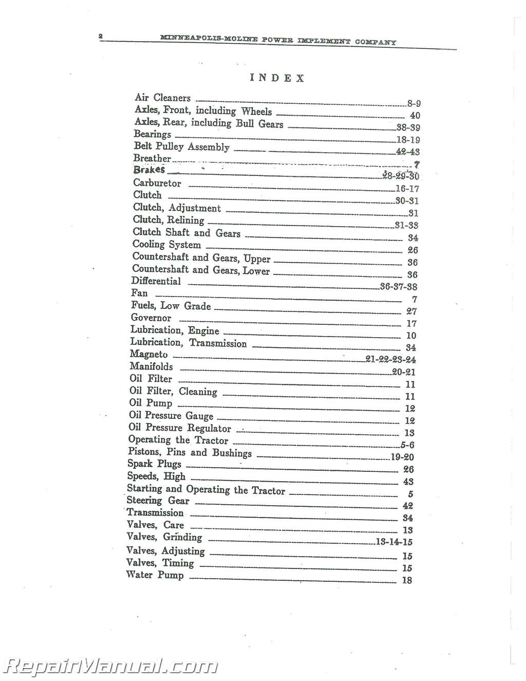 Minneapolis Moline Universal Z 1938 to 1948 Service Manual