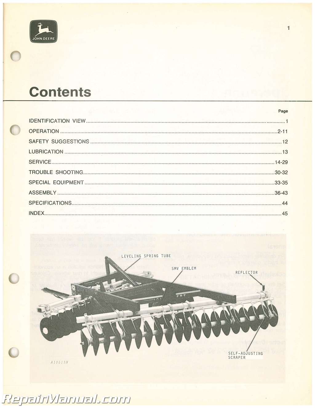 Used John Deere 340 Offset Disk Operators Manual