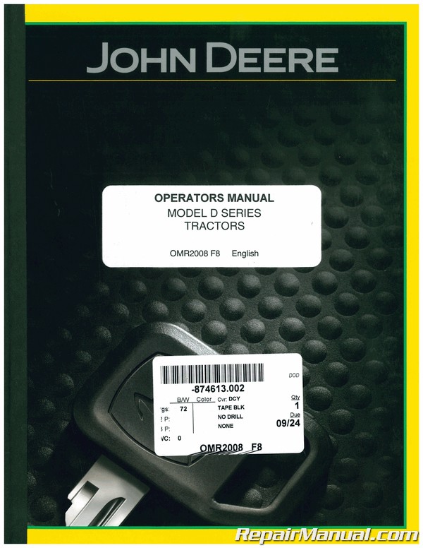 John Deere Model D Series Tractors Operators Manual