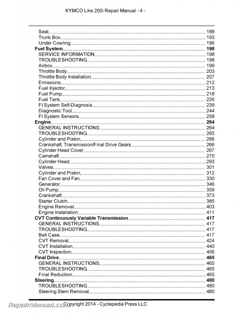 Kymco Like 200i Cyclepedia Scooter Service Manual Printed