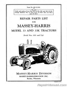 Massey Harris MF33 33K Parts Manual