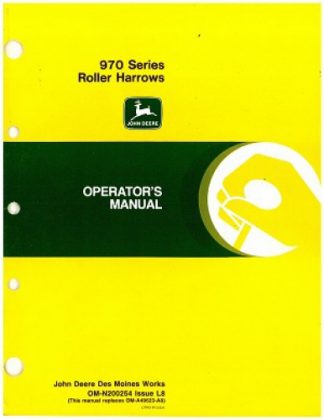 Used Official John Deere 970 Roller Harrows Factory Operators Manual