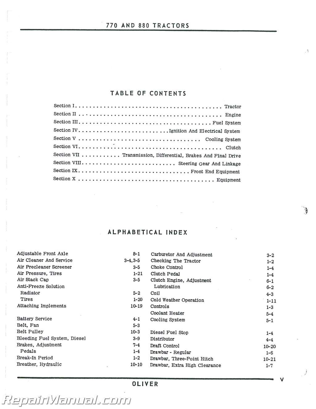 Oliver Model 770 And 880 Operators Manual