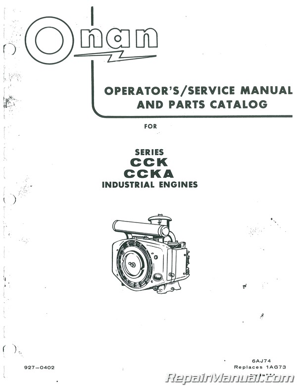 Onan CCKA Series Engine Only Plus Parts Manual Service Manual