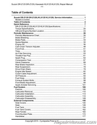 Suzuki DR-Z125 Kawasaki KLX125 Cyclepedia Printed Service Manual