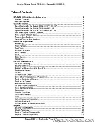 Suzuki DR-Z400 Kawasaki KLX400 Cyclepedia Service Manual