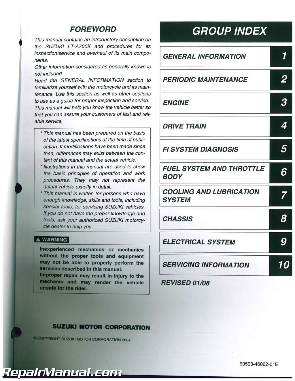 Suzuki LT-A700 King Quad ATV Service Manual 2005 2006 2007