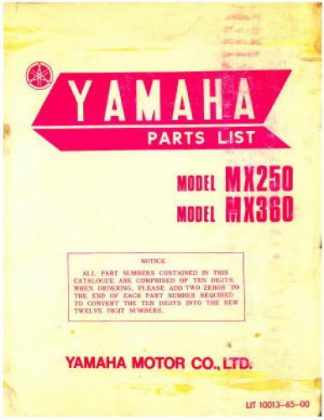 Used Official 1973 Yamaha MX250 and MX360 Parts List Factory Parts Manual