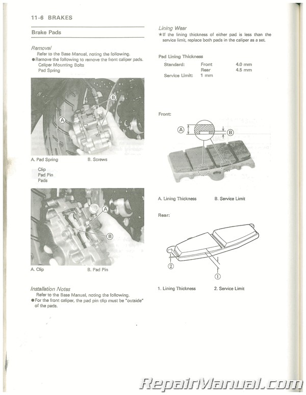 Kawasaki Ninja ZX-11 ZZ-R1100 Motorcycle Service Manual Supplement