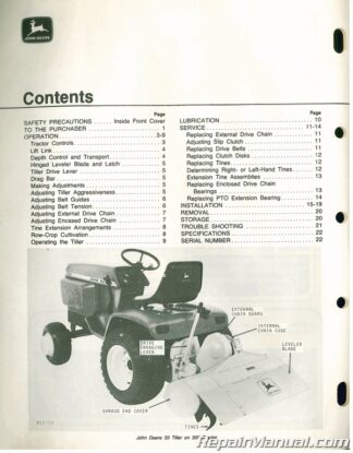 John Deere 33 Integral Rotary Tiller Operators Manual