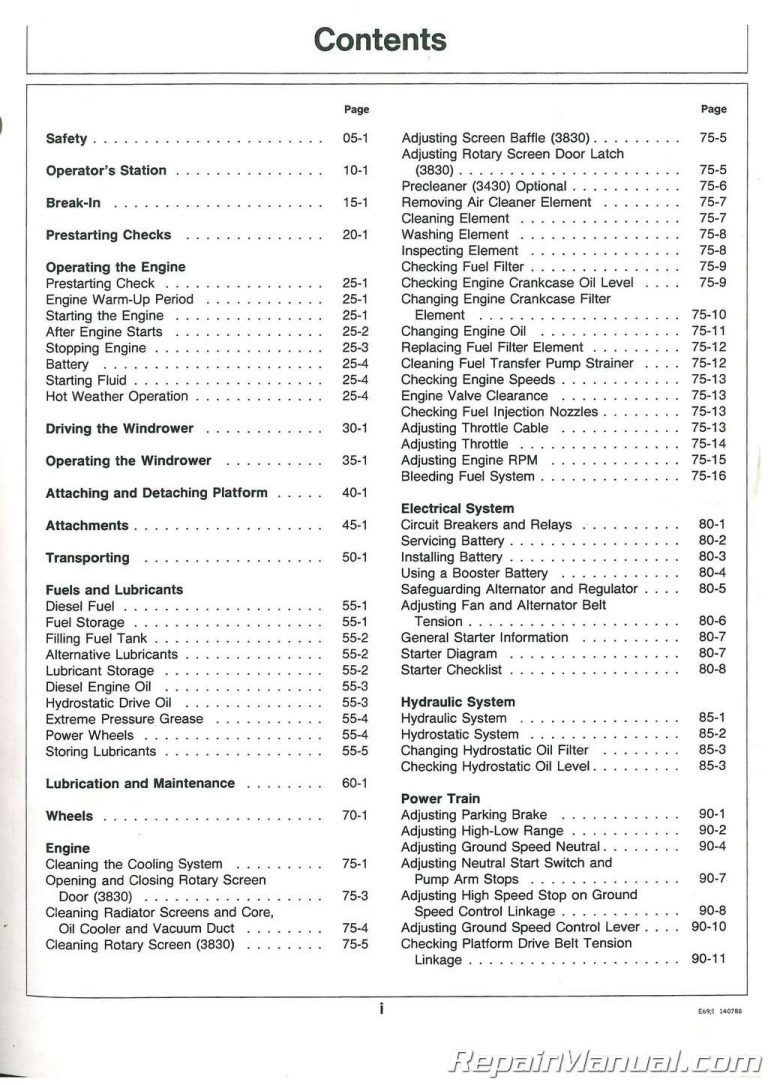 John Deere 3430 and 3830 Self-Propelled Windrowers Operators Manual