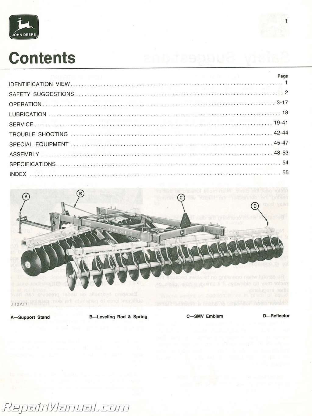 Used John Deere 350 Offset Disk Operators Manual