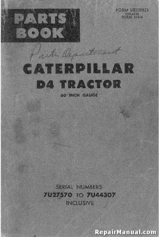 Caterpillar D4 Tractor 60 Inch Gauge Parts Manual