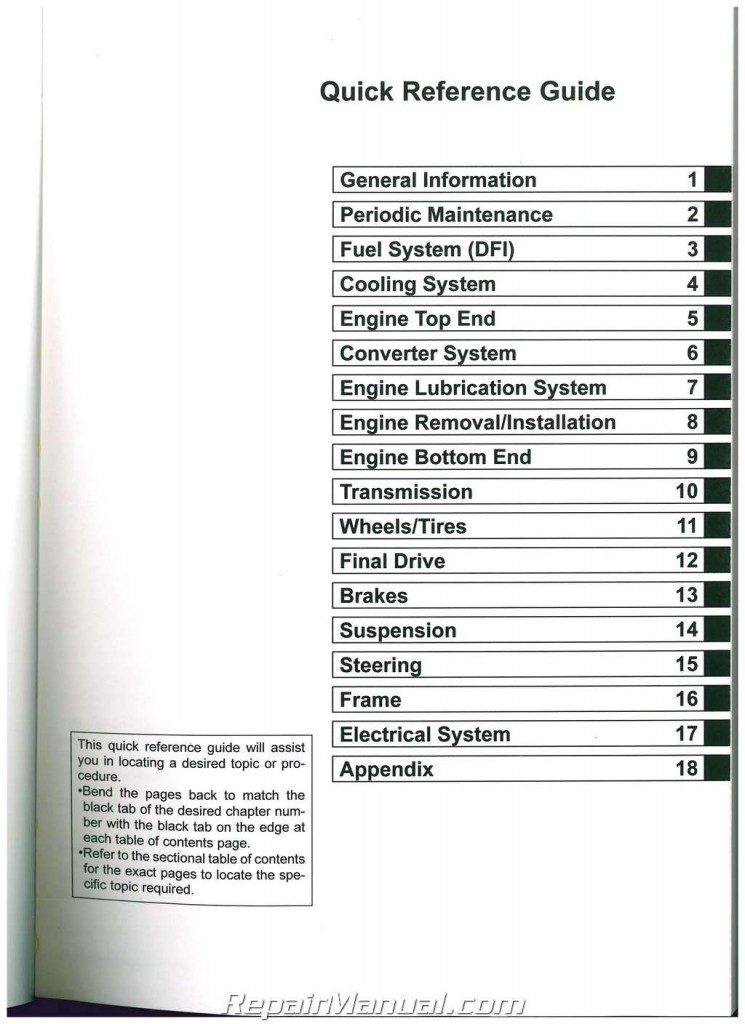 2009 – 2017 Kawasaki KAF620R S Mule 4010 Trans4x4 Service Manual