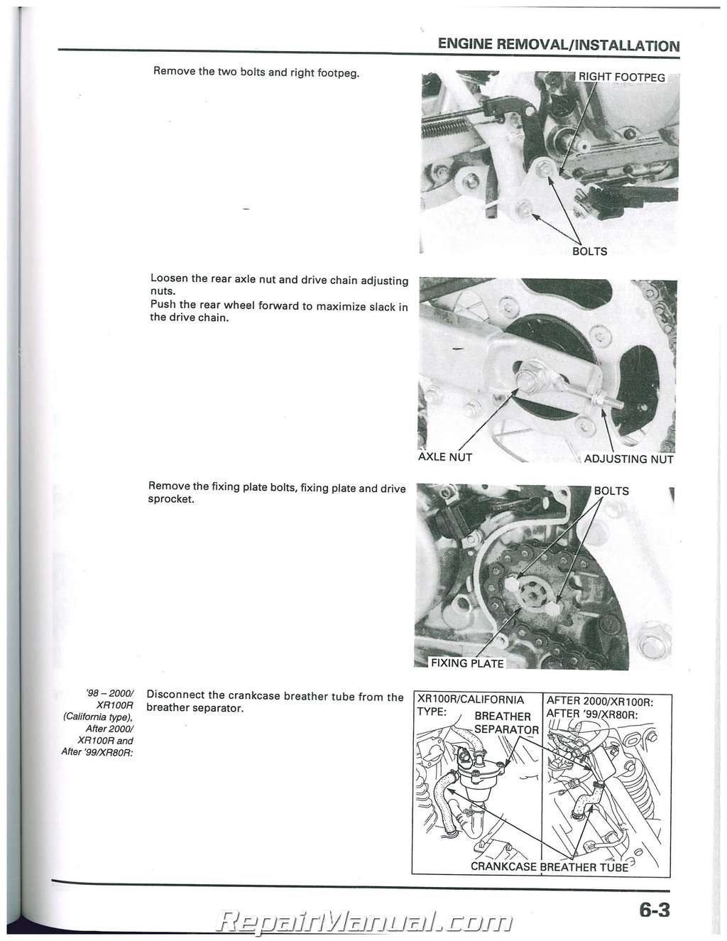 2000 honda xr100 owners manual