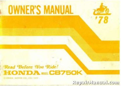 Official 1978 Honda CB750K8 Motorcycle Owners Manual