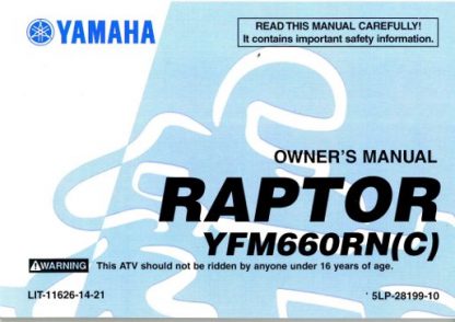 Official 2001 Yamaha YFM660 Raptor ATV Factory Owners Manual