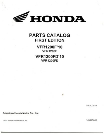 Official 2010 Honda VFR1200F Factory Parts Manual