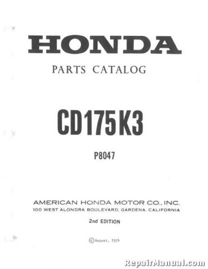 1970 Honda CD175K3 Motorcycle Parts Manual